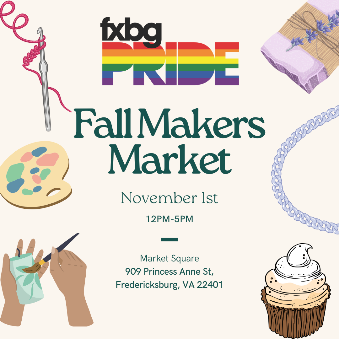 Alt Photo Text: An event poster for the Fall Makers Market with images of soap, jewelry, a cupcake, crochet hook and thread, a hand painting a candle, and an art palette.